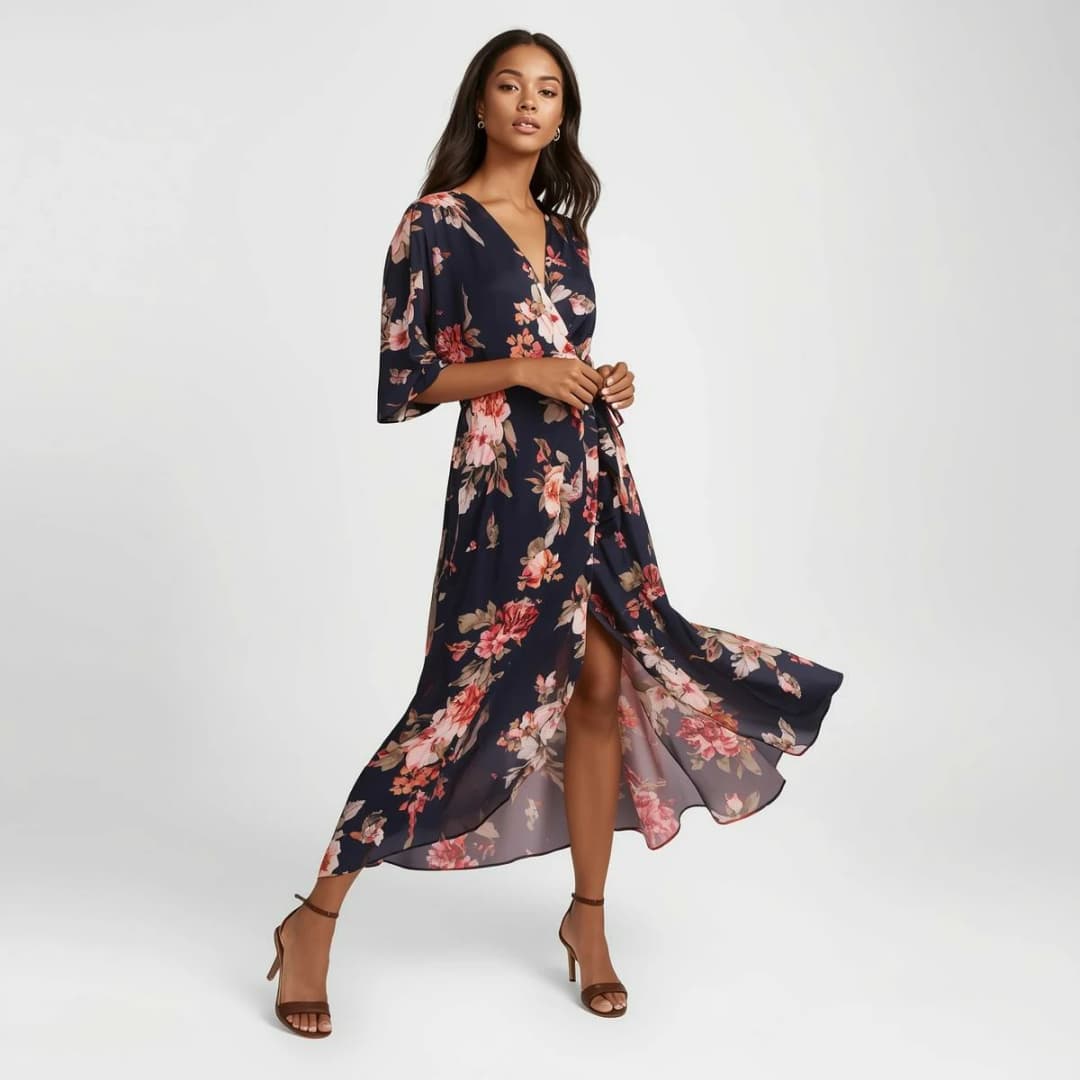 Women's Floral Silk Wrap Dress (Lilac Garden Edition)