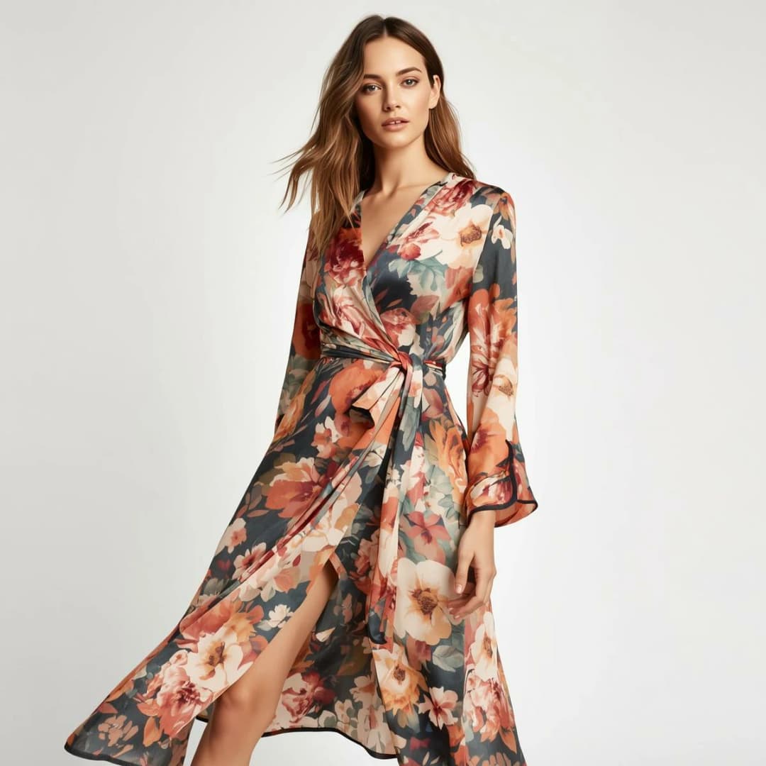 Women's Floral Silk Wrap Dress (Scarlet Breeze Edition)
