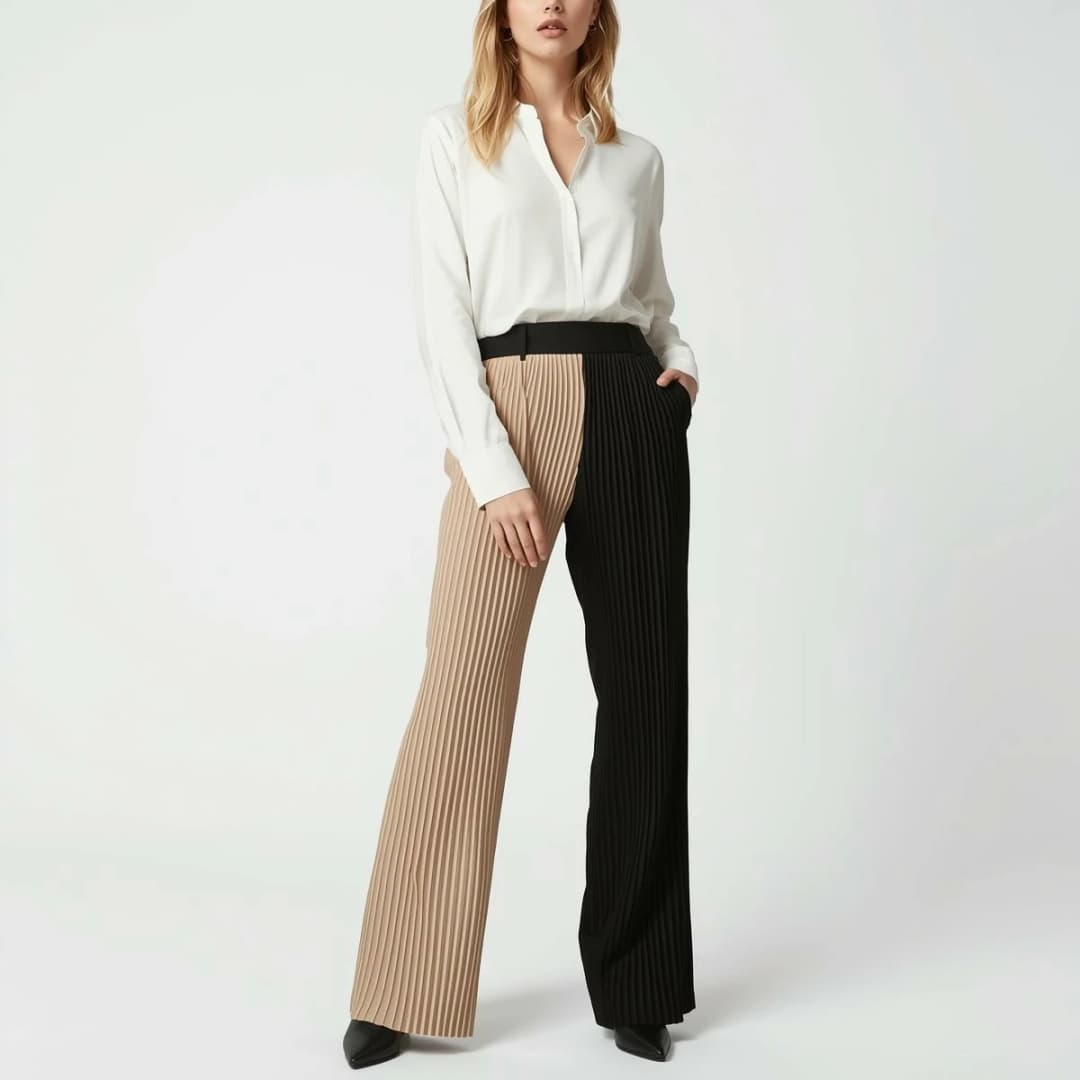 Women's High-Waisted Pleated Trousers (Olive Green)
