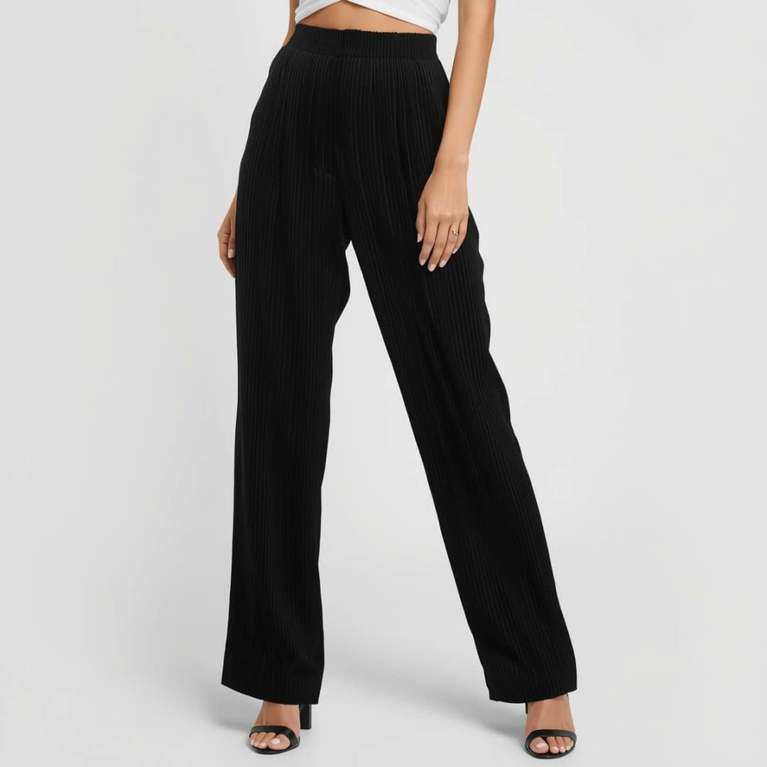 Women's High-Waisted Pleated Trousers (Navy Blue)