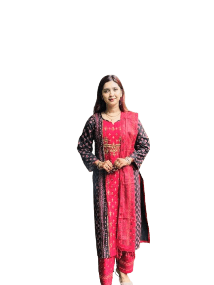 Premium Aarong Quality Slub Cotton Embroidered Three-Piece