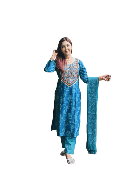 Premium Slub Cotton Embroidered Three Piece for Women – Kameez, Salwar & Dupatta