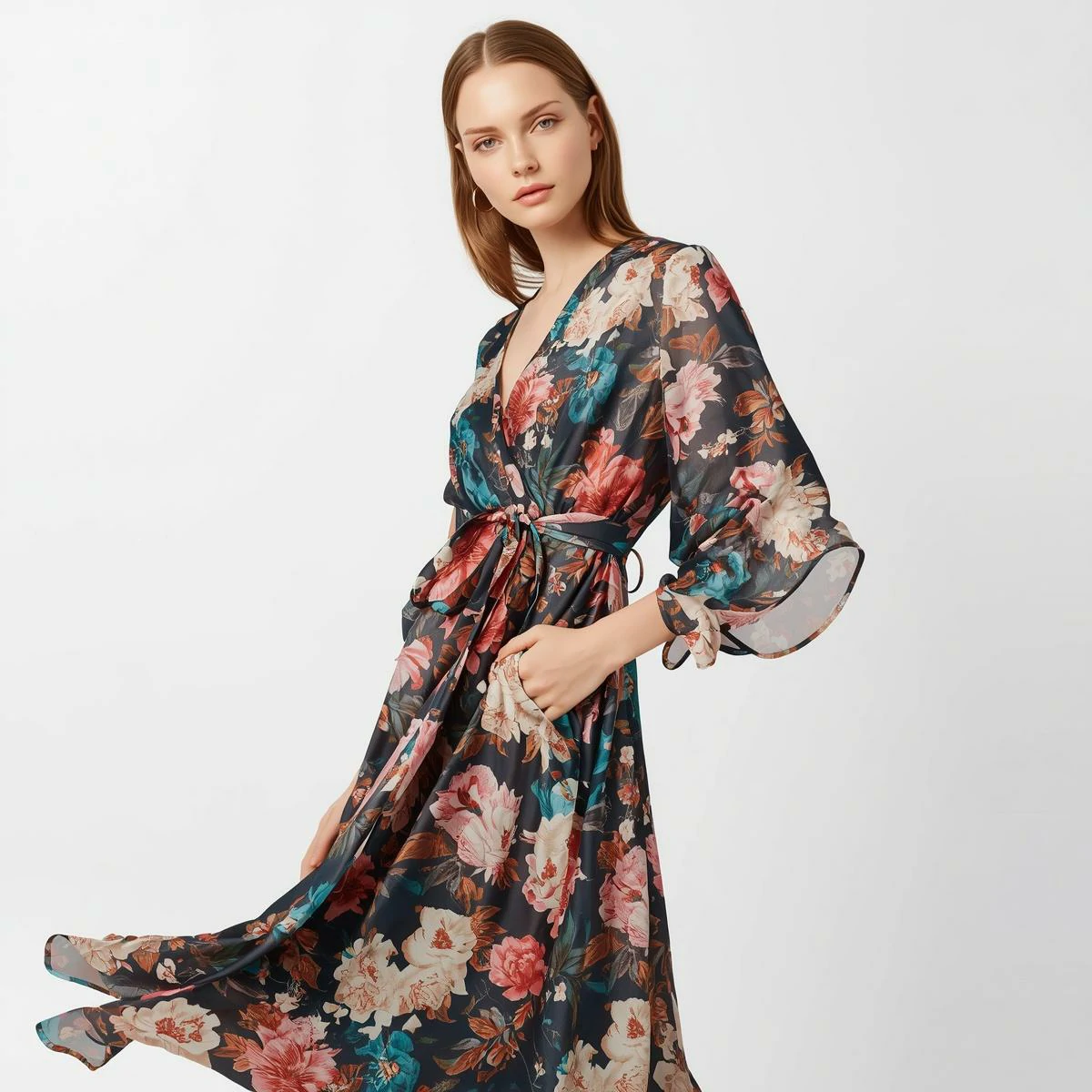 Women's Floral Silk Wrap Dress (Rose Bloom Edition)