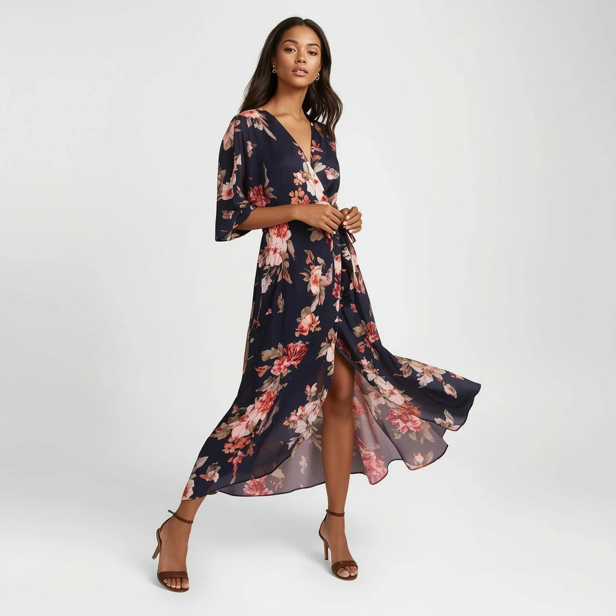 Women's Floral Silk Wrap Dress (Lilac Garden Edition)